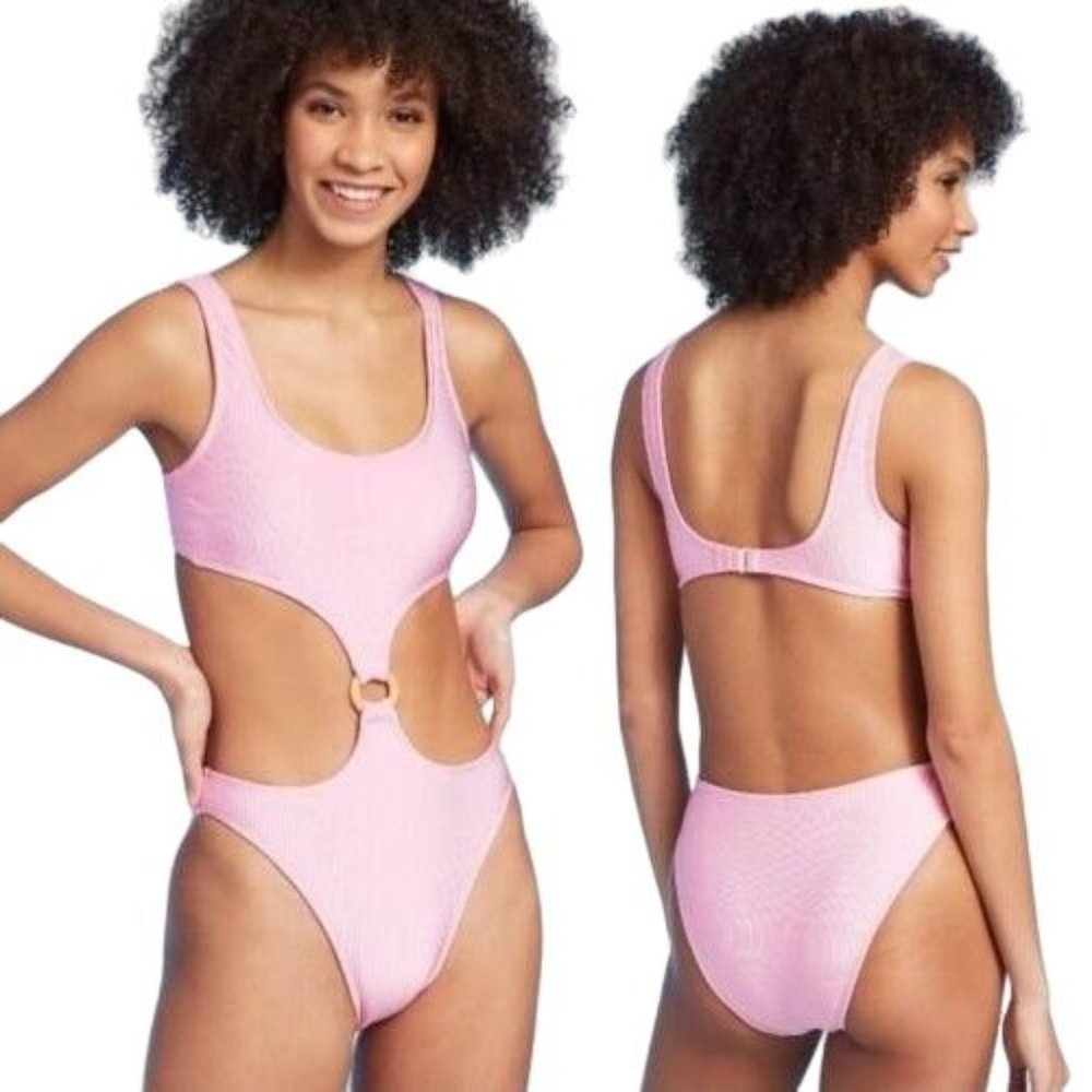 Xhilaration One Piece Monokini Bathing Suit Size Small Womens Pink Cheeky Pink